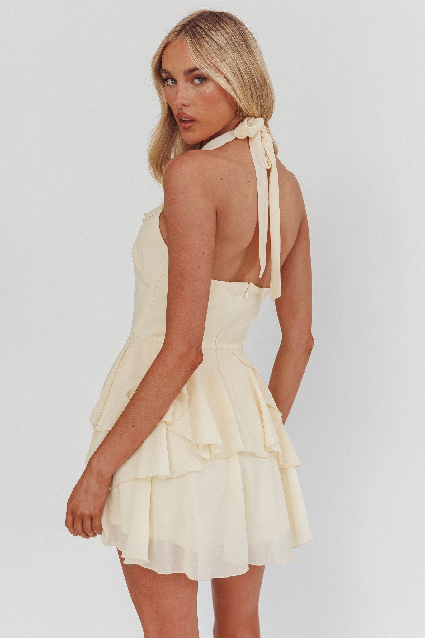 Sally Halter Scoop Ruffled Mini Dress