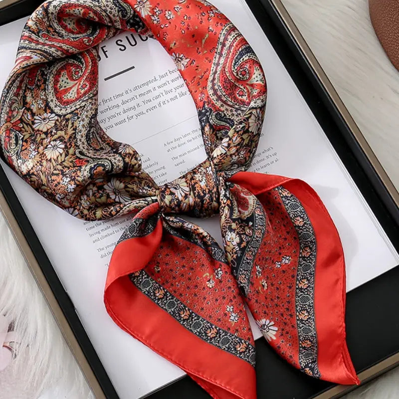 Paisley Print Silk Square Scarf Vintage Style