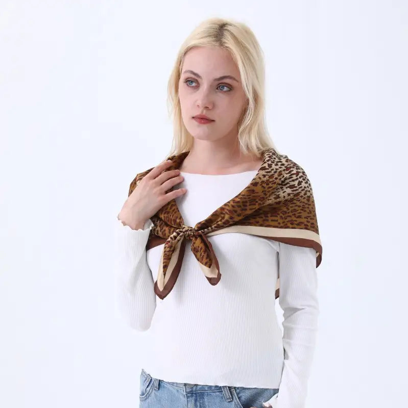 Classic Leopard Pink Silk Scarf (Brown)