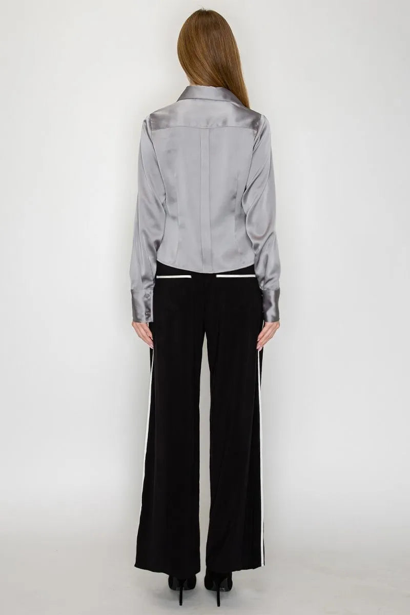 Contrast Piped Trim Detail Pants
