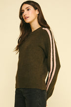 Striped Sleeve Knit Sweater (Brown/Pink)