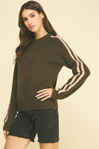 Striped Sleeve Knit Sweater (Brown/Pink)