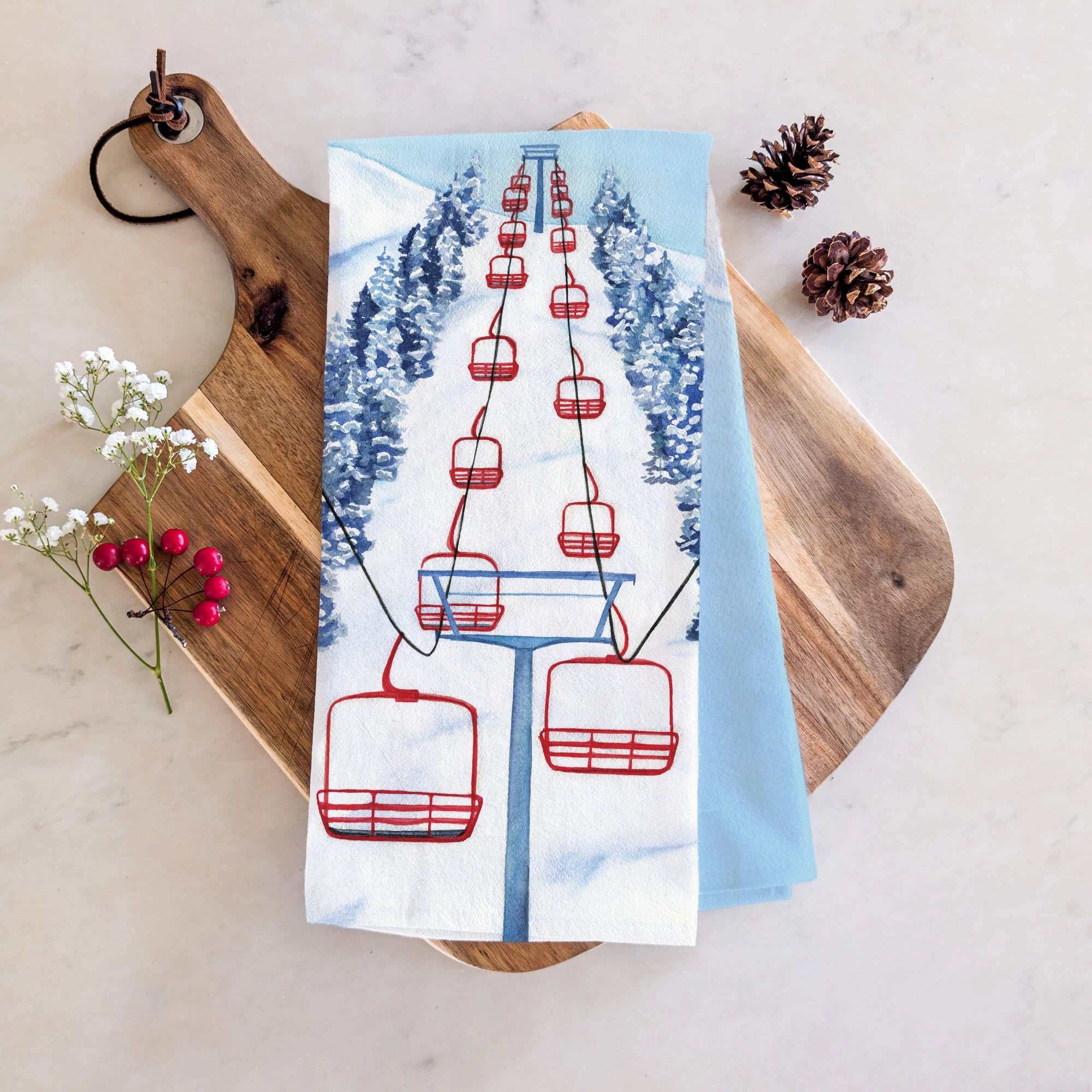 Ski Chairlift Tea Towel