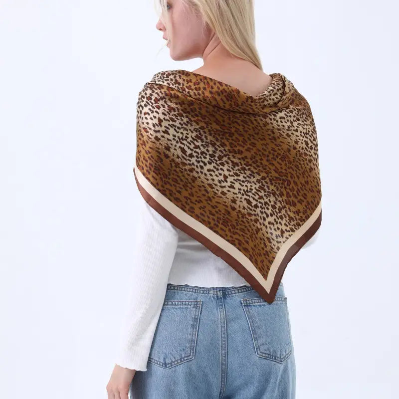 Classic Leopard Pink Silk Scarf (Brown)