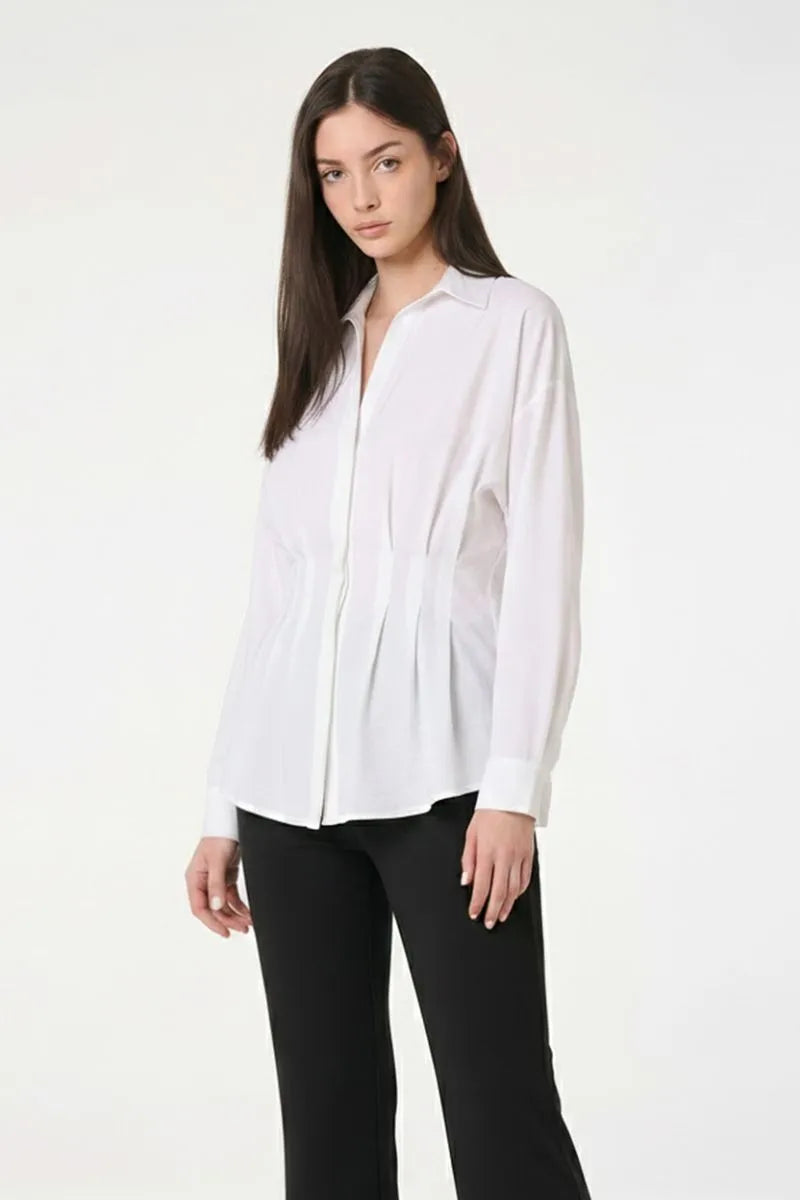 Pleated Waist Long Sleeve Shirt