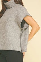 Turtleneck Knit Vest Poncho (Heather Grey)