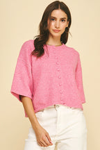 Button Down Short Sleeve Sweater (Pink)