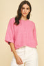 Button Down Short Sleeve Sweater (Pink)