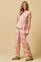 Erika Floral Print Button Down Shirt Pant Set