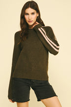 Striped Sleeve Knit Sweater (Brown/Pink)