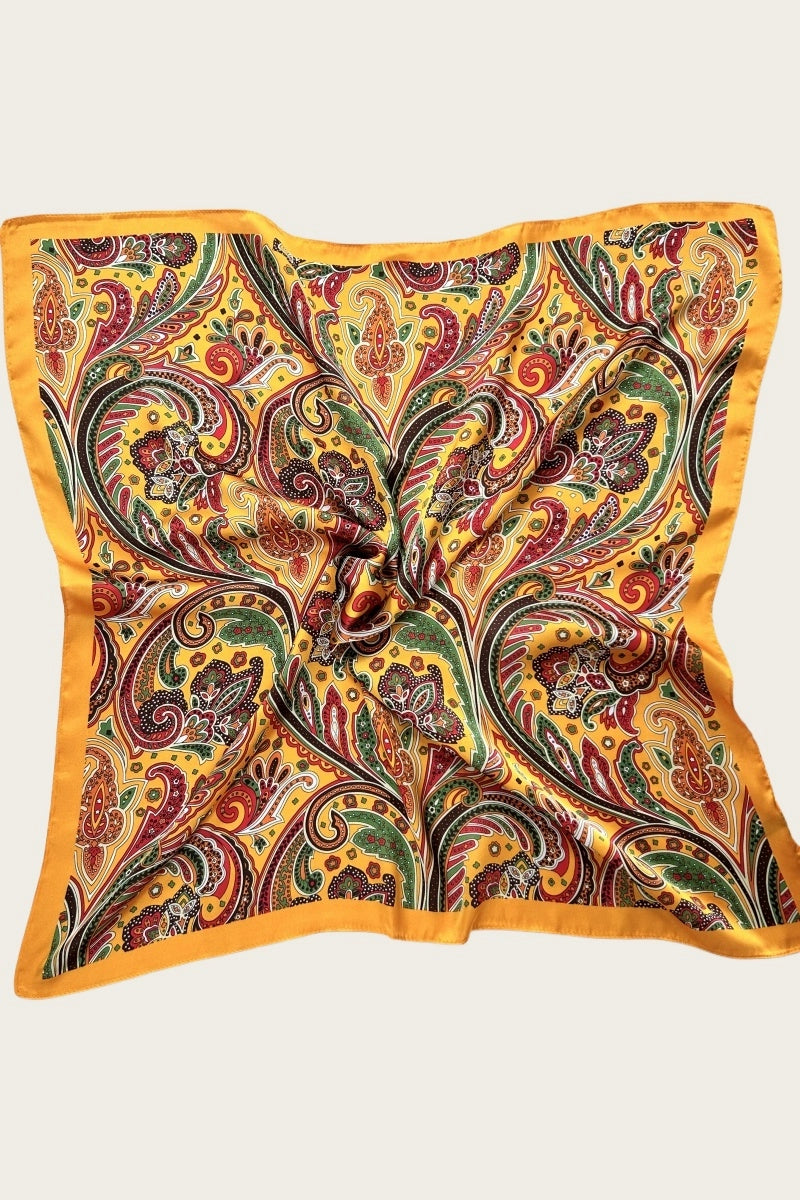 Retro Paisley Silk Scarf (Mustard)