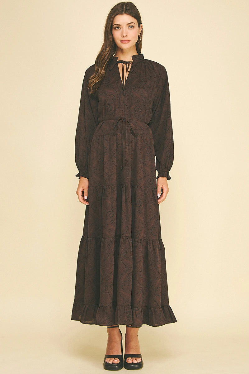 Paisley Print Tiered Maxi Dress