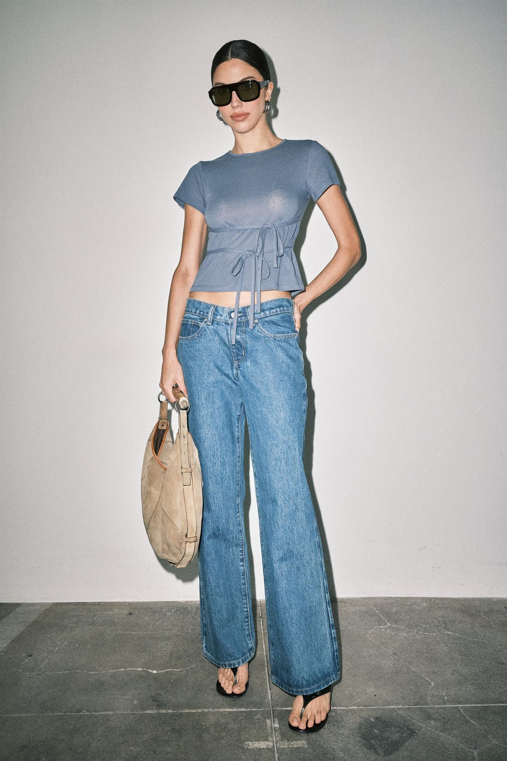 Loucia Amber Fine Knit Tie Waist Short Sleeve Tee Top