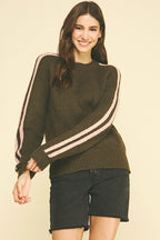 Striped Sleeve Knit Sweater (Brown/Pink)