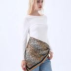 Classic Leopard Pink Silk Scarf (Brown)