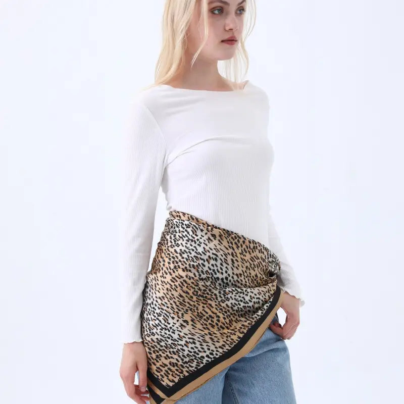 Classic Leopard Pink Silk Scarf (Brown)