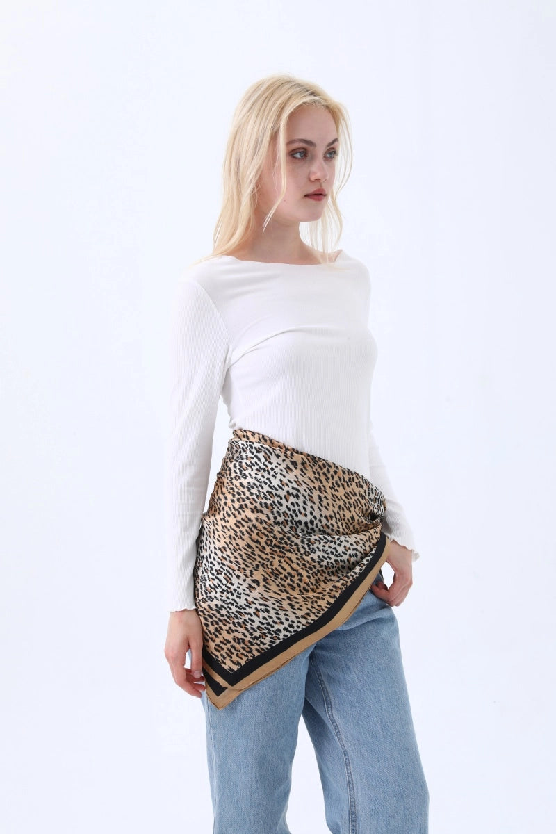 Classic Leopard Print Silk Scarf (Khaki)