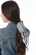 Striped Satin Silky Skinny Scarf (Black)
