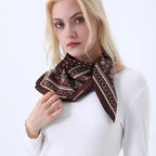 Floral Dot Satin Square Scarf (Brown)