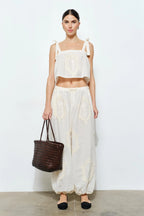 Owen Cotton Eyelet Embroidered Balloon Jogger Pants (Natural)