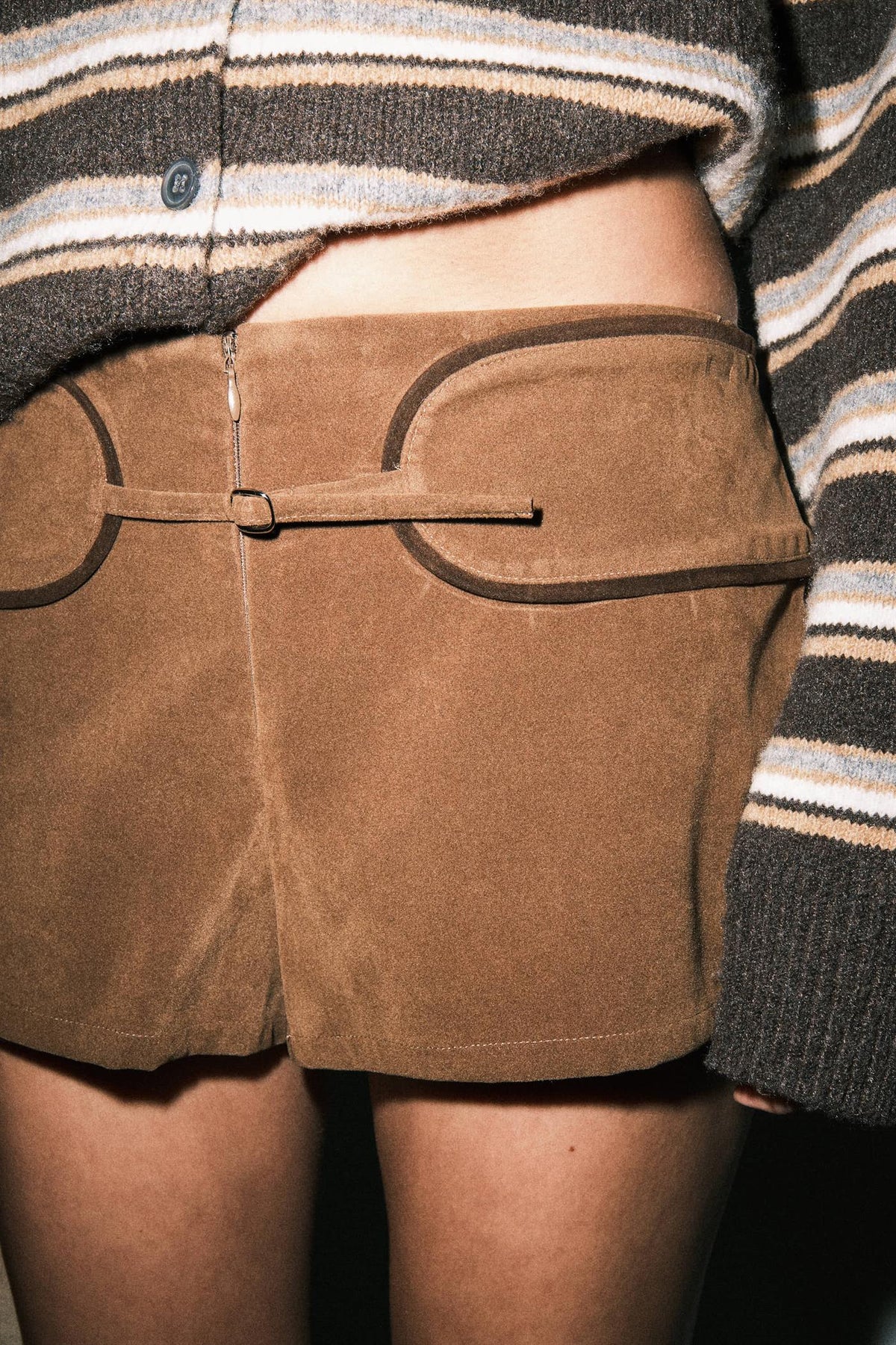 Lana Suede Buckle Detail Mid Waist Micro Shorts