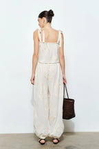 Owen Embroidered Tie Strap Scarf Top (Natural)