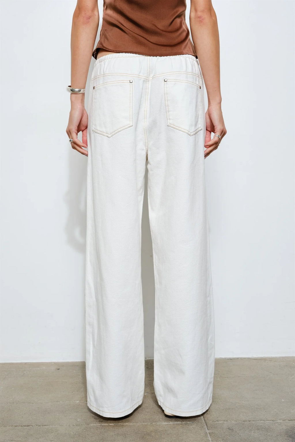 Marlowe Studded Denim Pants (White)