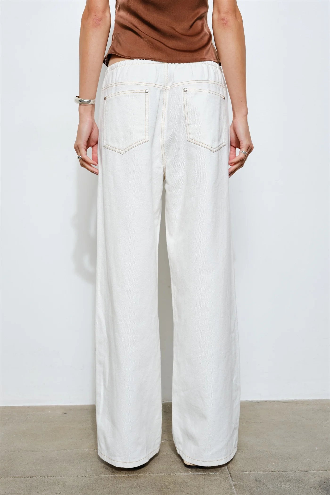 Marlowe Studded Denim Pants (White)
