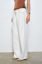 Marlowe Studded Denim Pants (White)