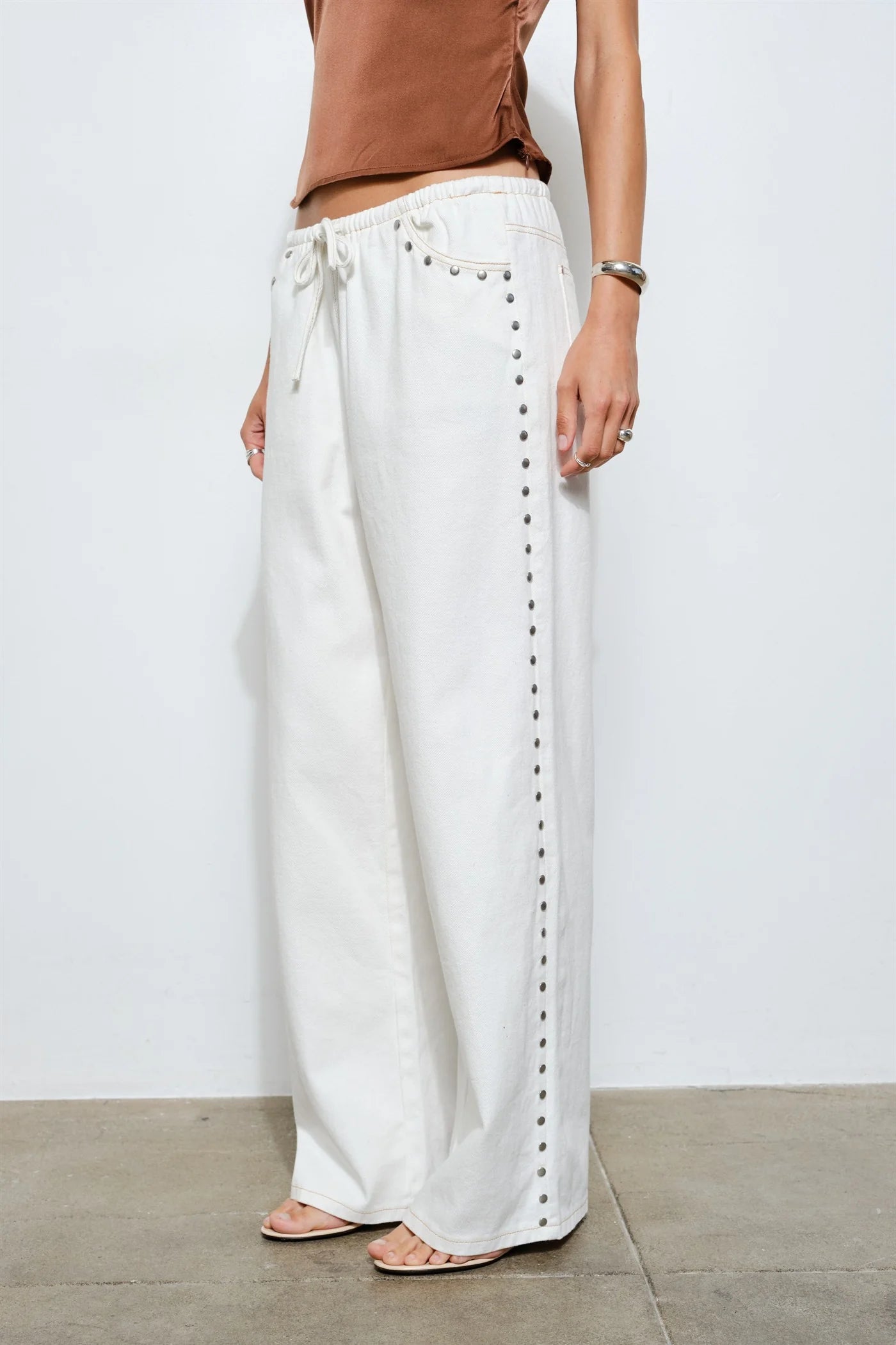 Marlowe Studded Denim Pants (White)