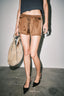 Claudia Satin Side-Stripe Drawstring Shorts (Brown)