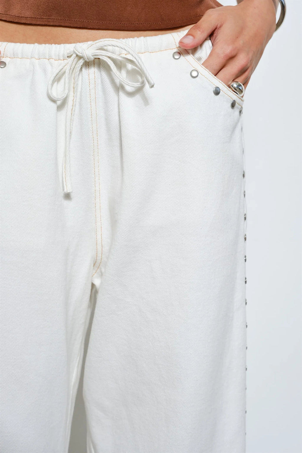 Marlowe Studded Denim Pants (White)