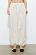 Owen Cotton Eyelet Embroidered Balloon Jogger Pants (Natural)
