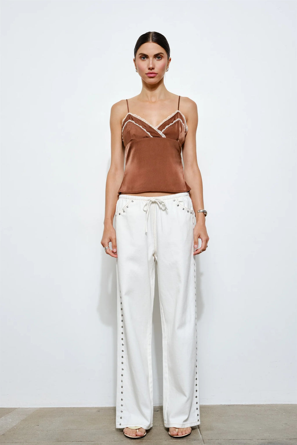 Marlowe Studded Denim Pants (White)