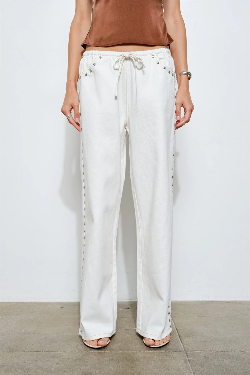 Marlowe Studded Denim Pants (White)