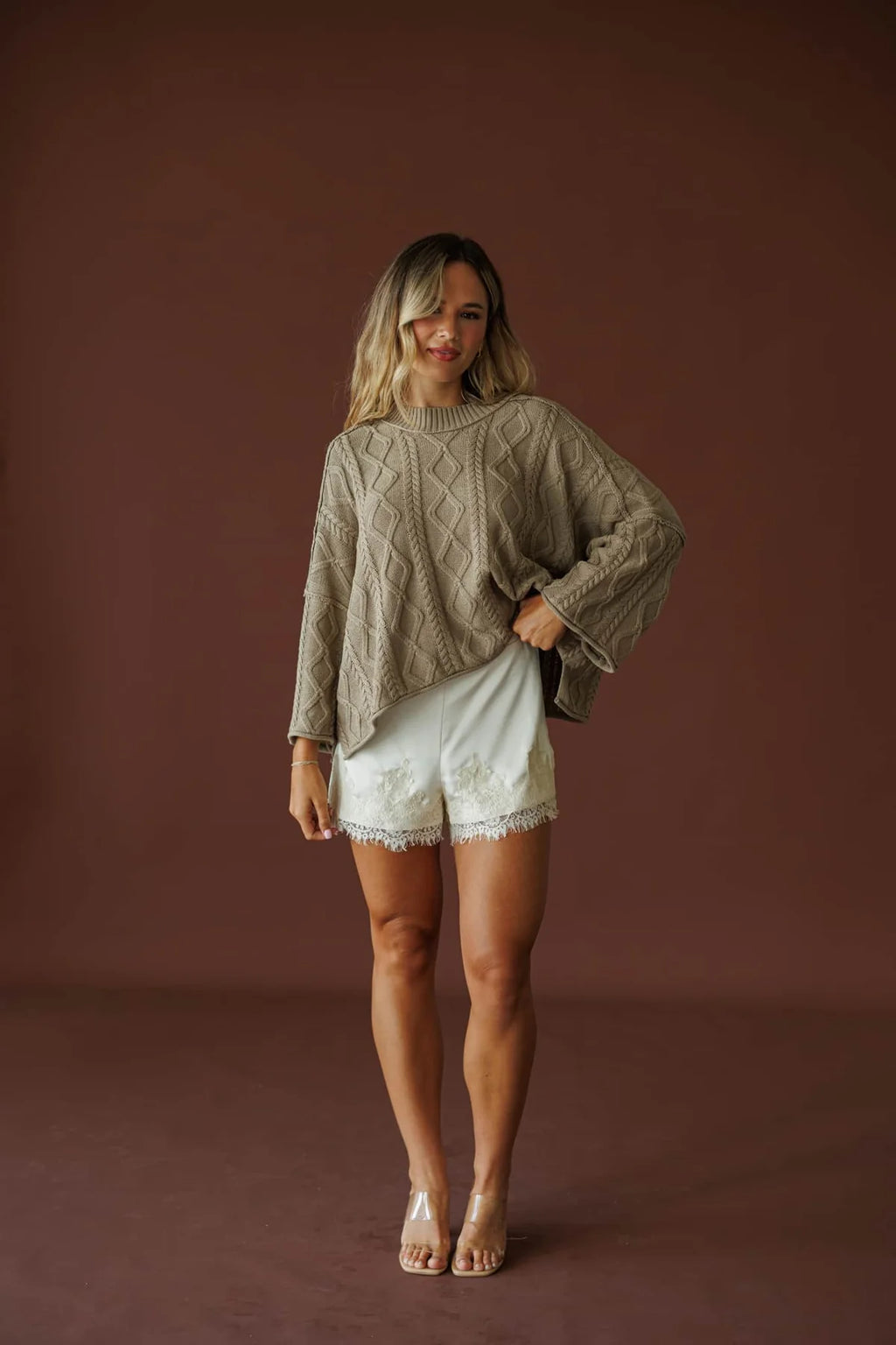 Evelyn Lace Hem Satin Shorts