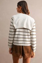 Stripe Knitted Top With Scarf (Cream)