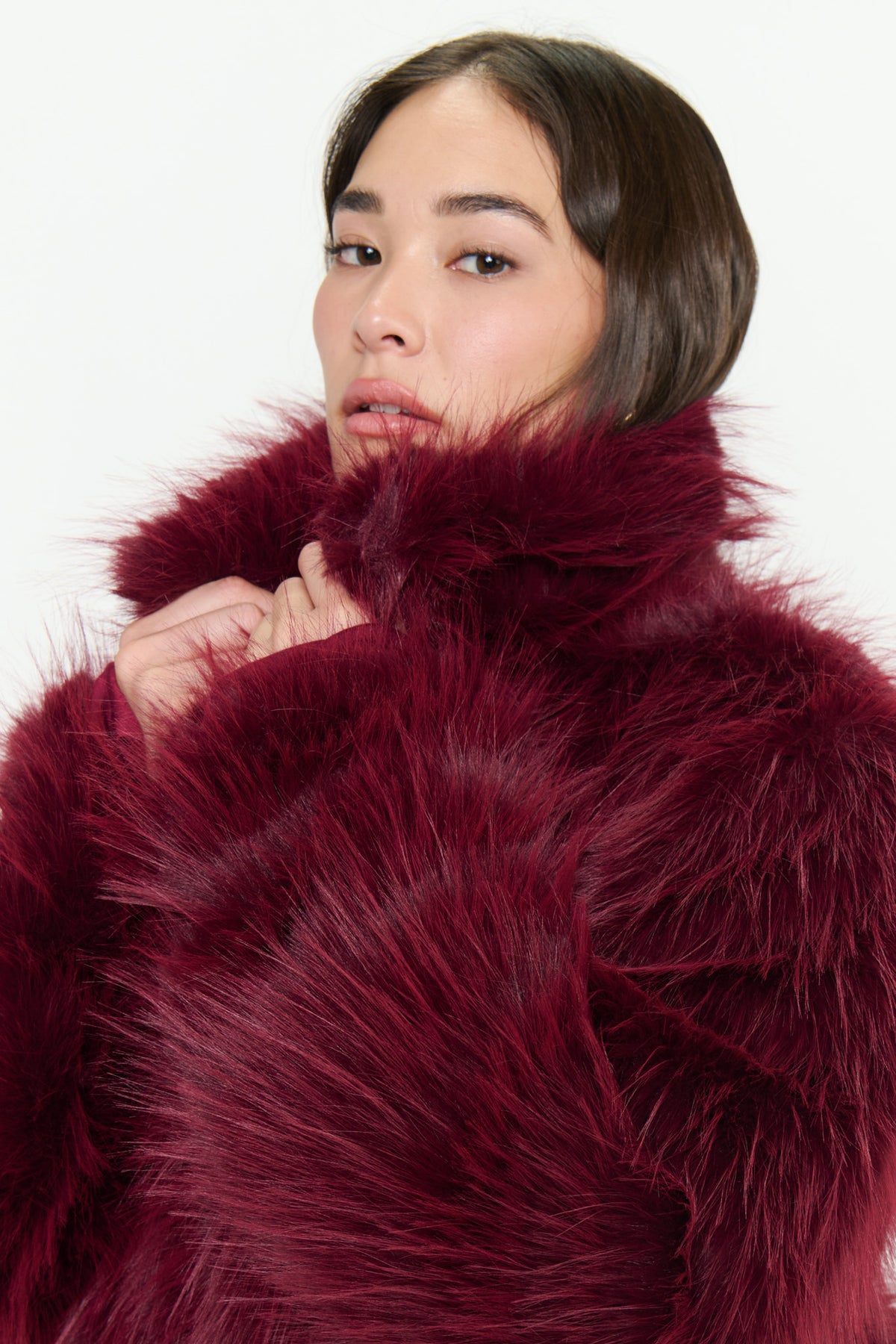 Show Me Your Mumu Salt Lake Fur Coat Merlot