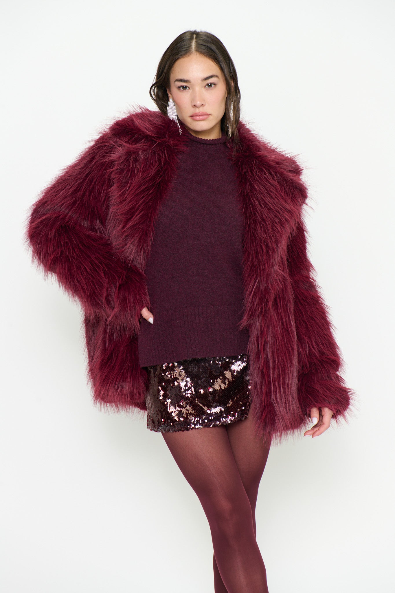 Show Me Your Mumu Salt Lake Fur Coat Merlot Main image