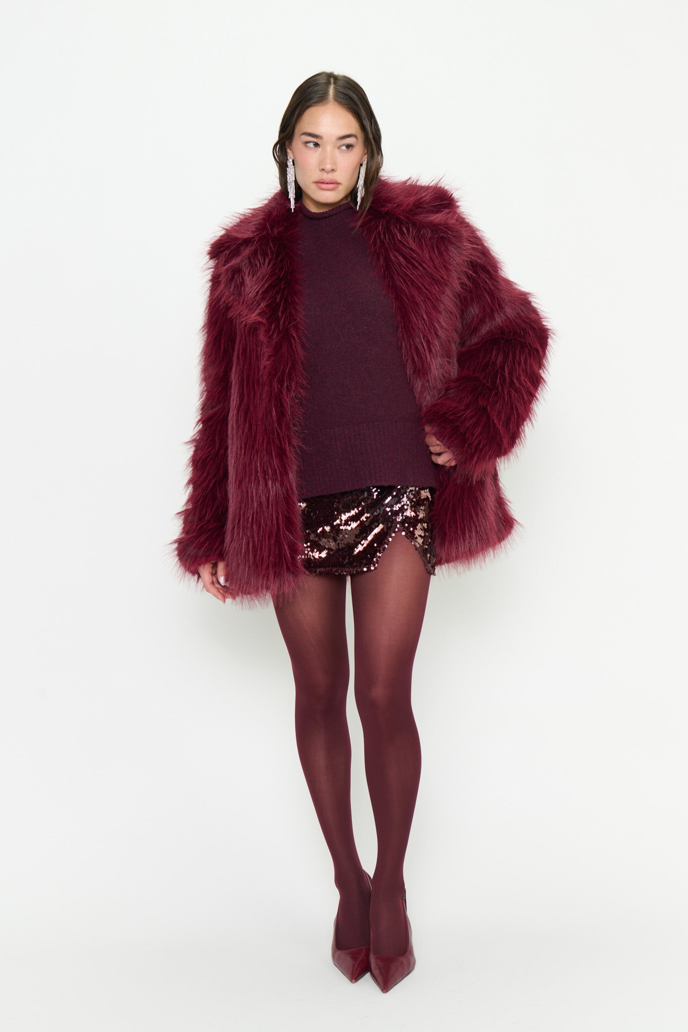 Show Me Your Mumu Salt Lake Fur Coat Merlot Secondary image