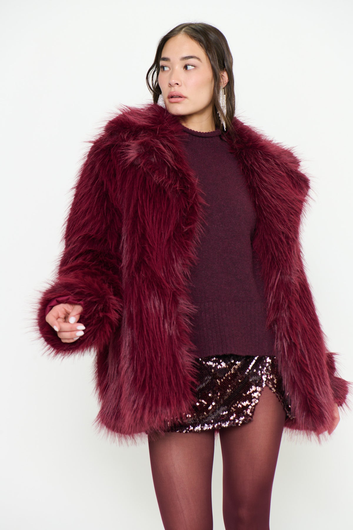 Show Me Your Mumu Salt Lake Fur Coat Merlot