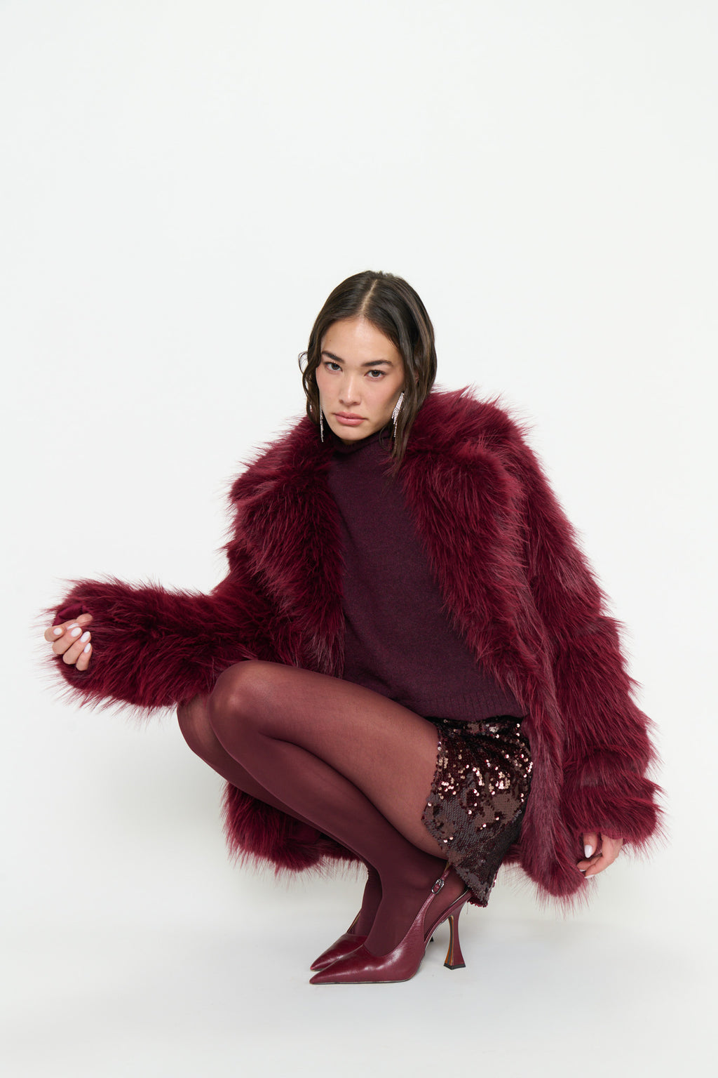 Show Me Your Mumu Salt Lake Fur Coat Merlot