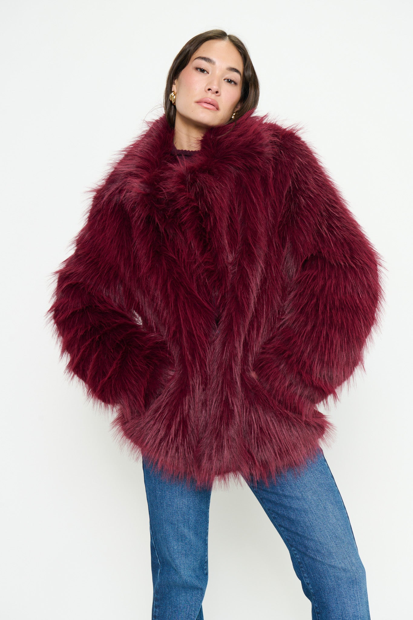 Show Me Your Mumu Salt Lake Fur Coat Merlot