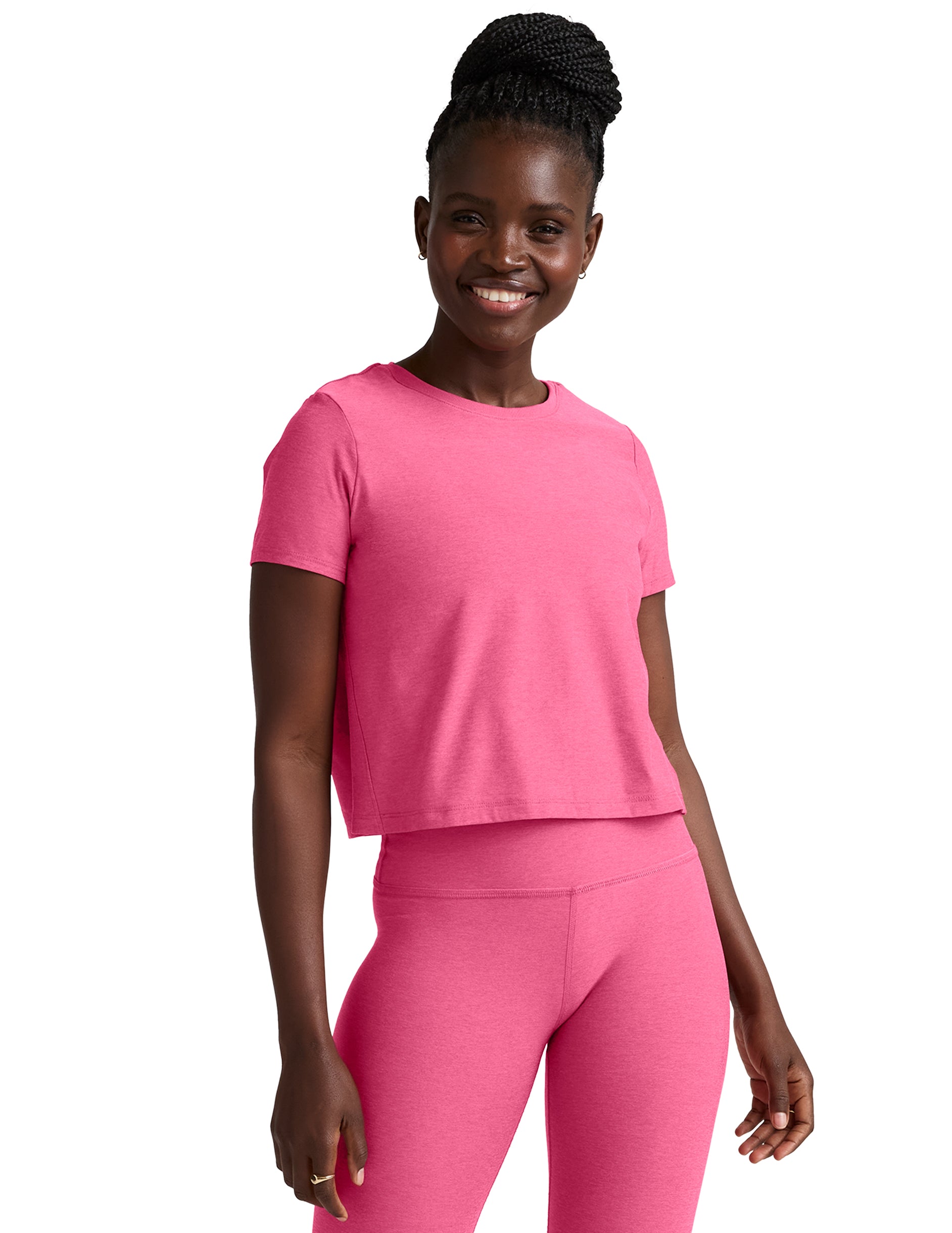 Beyond Yoga Spacedye™ Featherweight Supreme Cropped Tee (Luscious Pink Heather)