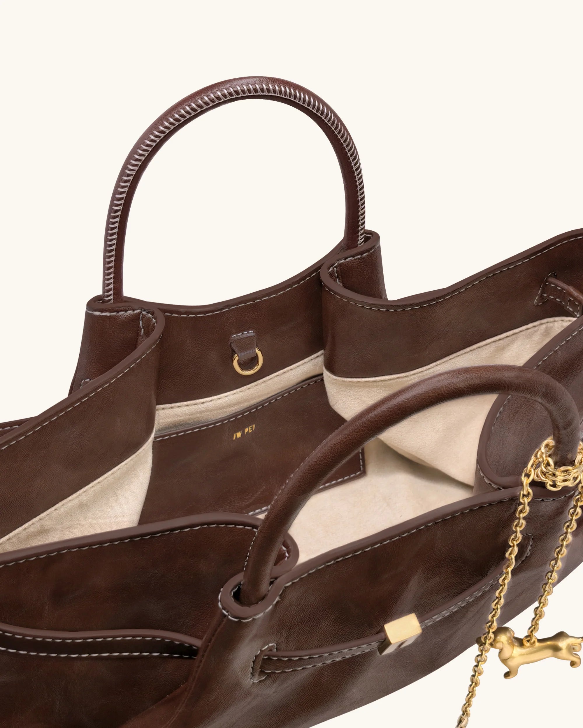 JW PEI Maeve Dachshund Metal Charm Tote Bag (Dark Brown)